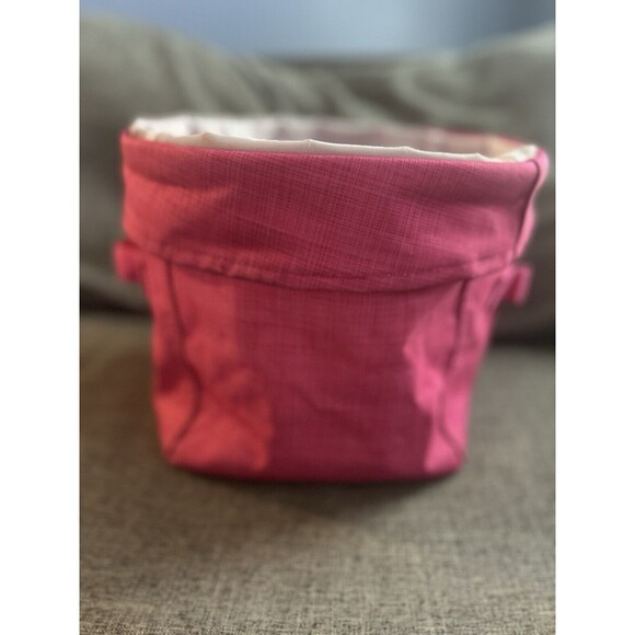 Thirty One Round Pop Up Bin Organizer In Pink Crosshatch 9.5x7.5 Inches - Picture 2 of 7